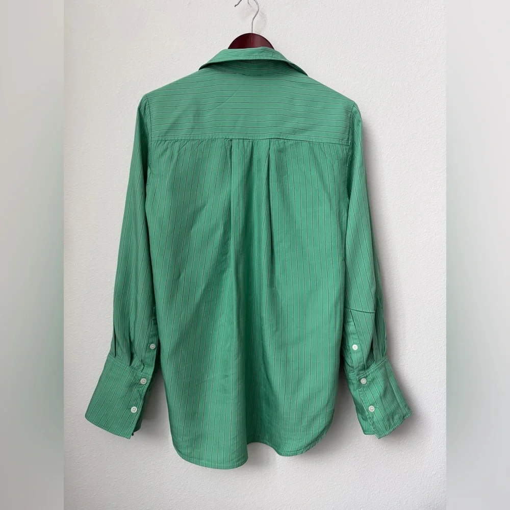 & OTHER STORIES Regular-Fit Long Sleeve Button Down Shirt Green Striped Size S